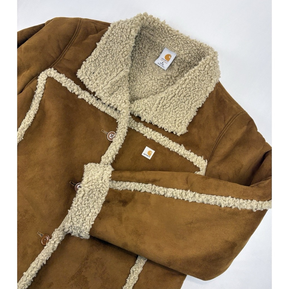 Carhartt Women's Sherpa Lined Faux Suede Barn Coat Brown Fleece Size XL
